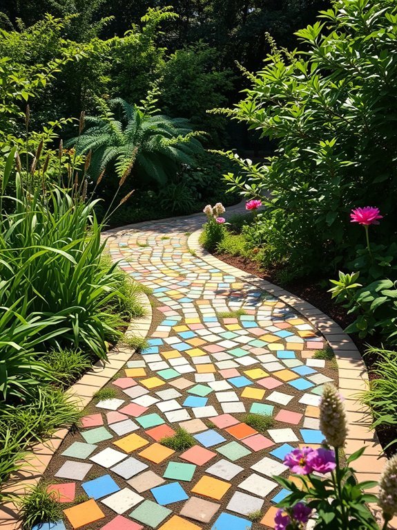 11 Simple Modern Garden Paths to Elevate Your Yard 6 artistic mosaic trail design
