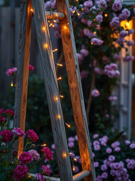 17 Beautiful Fairy Lights Ideas for a Magical Garden Look 17 charming wooden ladder illumination