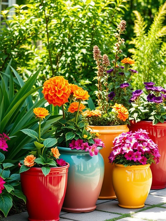 14 Ways to Use Decorative Containers in Your Garden 13 color coordinate container arrangement