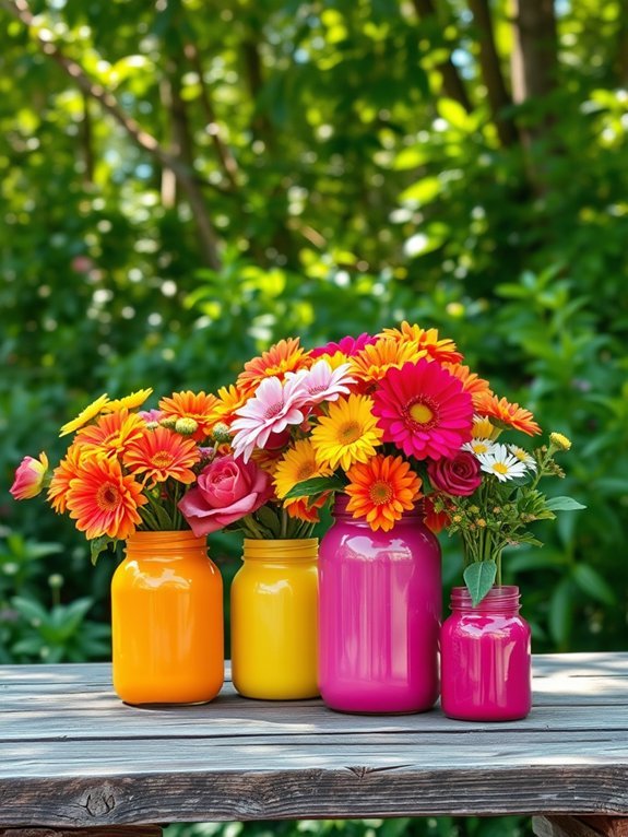 16 Creative Ways to Display Flowers in Your Garden 10 colored jars flower arrangements