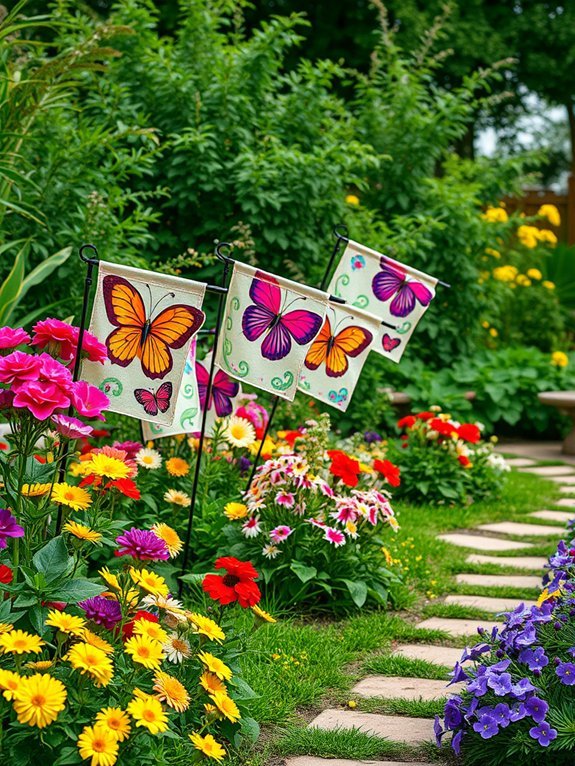 30 Beautiful Garden Decor Ideas for Beginners 22 colorful decorative outdoor flags