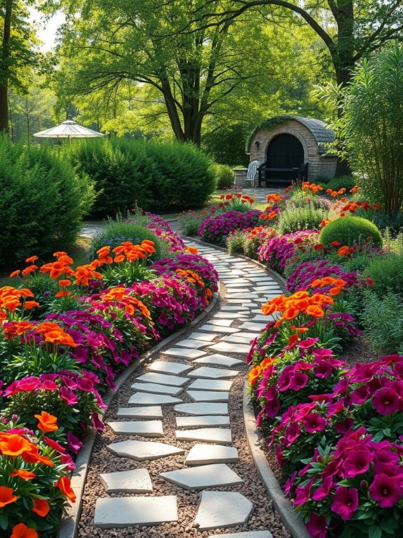 12 Flower-Lined Garden Path Ideas You’ll Love 5 colorful flower lined pathway