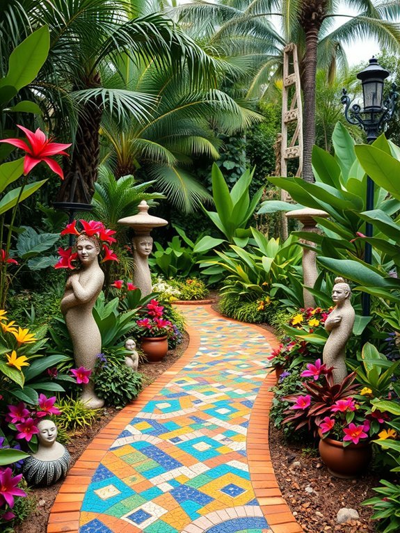 20 Garden Decor Ideas for Tropical Gardens 8 colorful tiled pathways created