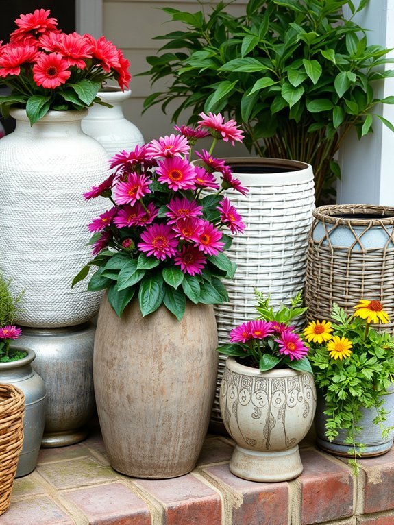 14 Ways to Use Decorative Containers in Your Garden 7 combine various textures creatively