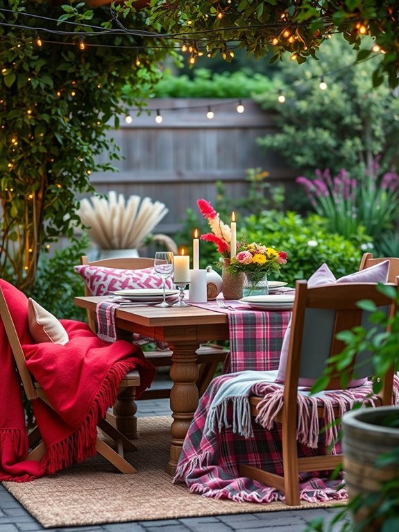 10 Creative Outdoor Dining Decor Ideas for Garden Parties 5 comfortable blankets and pillows
