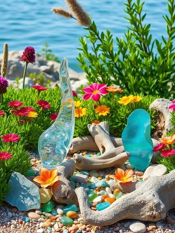 16 Coastal Garden Decor Ideas to Create a Beachy Vibe 8 decorative sea glass selection