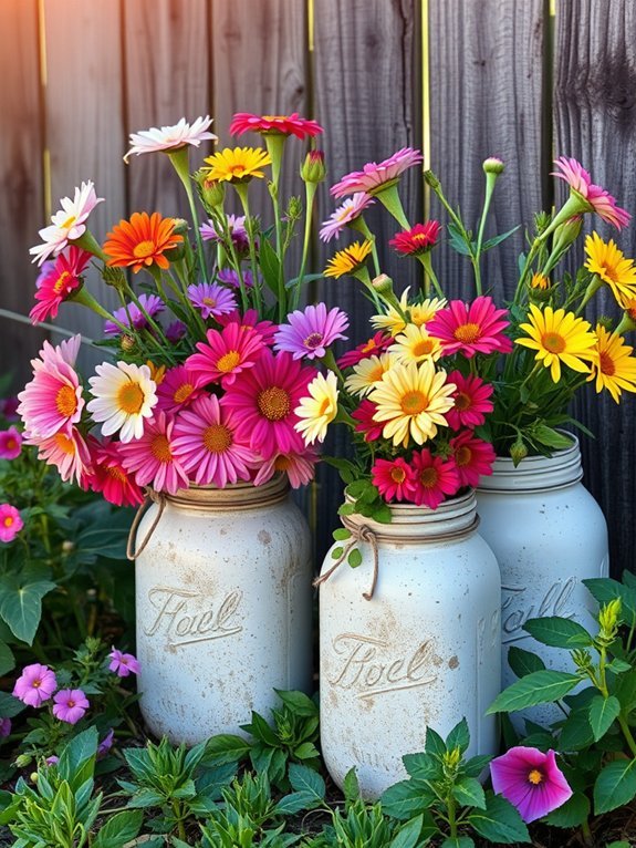 18 Simple Rustic Garden Ideas That Create a Cozy Outdoor Vibe 3 garden planters from vintage jars