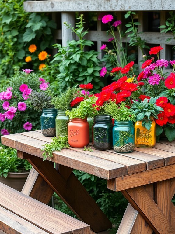 11 Upcycled Garden Decor Ideas for a Sustainable Yard 10 grow herbs in jars
