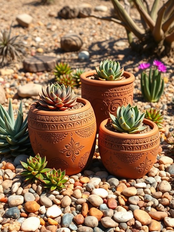 13 Elegant Desert Garden Decor Ideas for Arid Environments 8 handcrafted clay plant containers