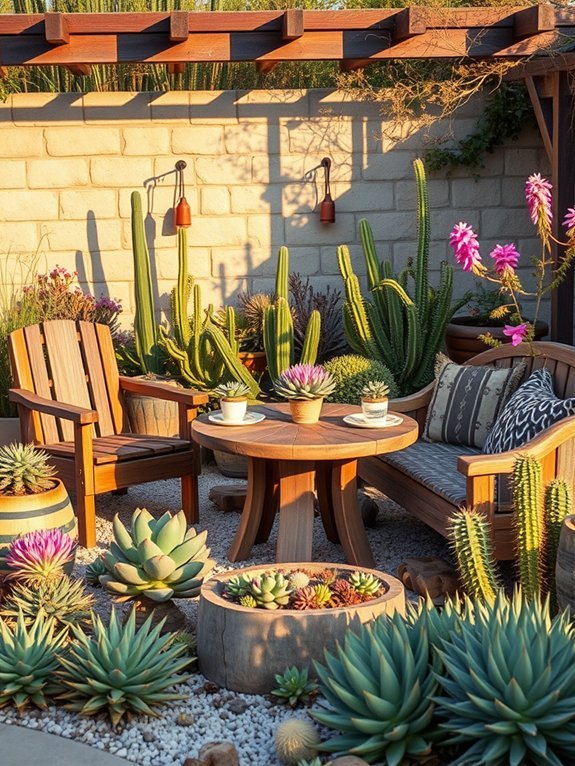13 Elegant Desert Garden Decor Ideas for Arid Environments 6 handcrafted rustic wooden furnishings