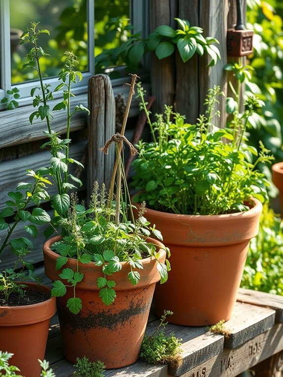 20 Beautiful Rustic Garden Accents to Enhance Your Yard 14 herbs growing in clay