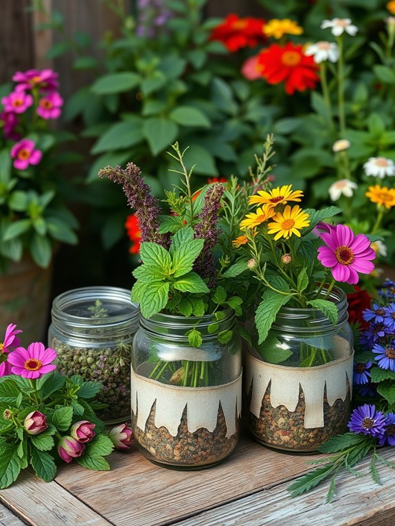 16 DIY Planter Ideas to Beautify Your Garden 8 herbs in mason jars