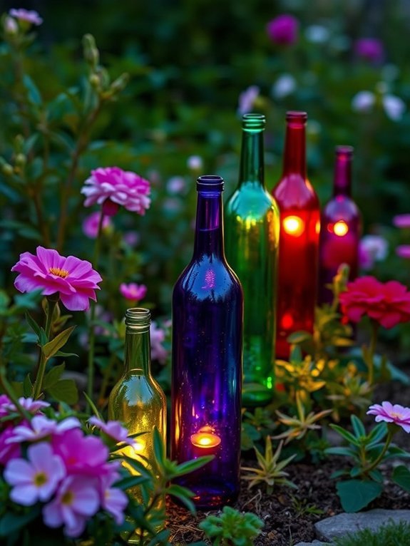 11 Upcycled Garden Decor Ideas for a Sustainable Yard 3 illuminated glass bottle garden