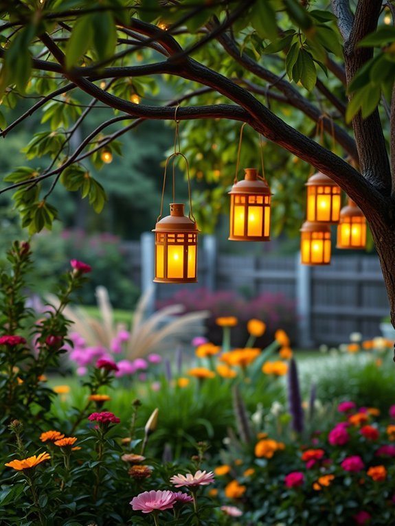 17 Beautiful Fairy Lights Ideas for a Magical Garden Look 4 lanterns suspended from branches