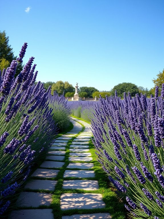 12 Flower-Lined Garden Path Ideas You’ll Love 7 lavender bordered flagstone pathway