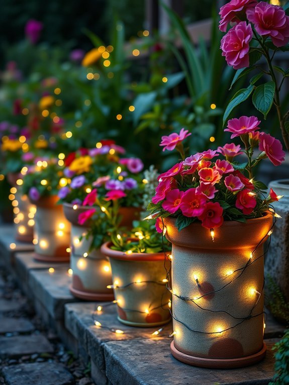 17 Beautiful Fairy Lights Ideas for a Magical Garden Look 16 magical illuminated flower pots