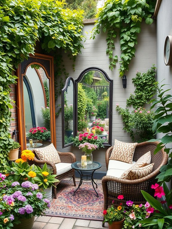 15 Clever Garden Decor Ideas for Small Outdoor Spaces 6 mirrors expand perceived space
