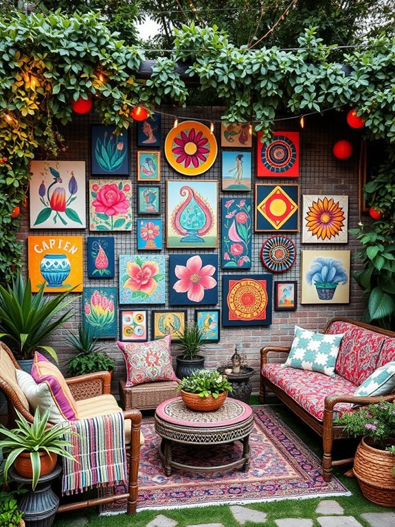 12 Bohemian Garden Decor Ideas to Create a Relaxing Outdoor Space 13 outdoor wall art display