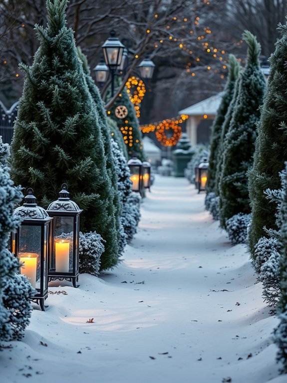 14 Cozy Winter Garden Decor Ideas for Cold Months 11 place lanterns along pathway