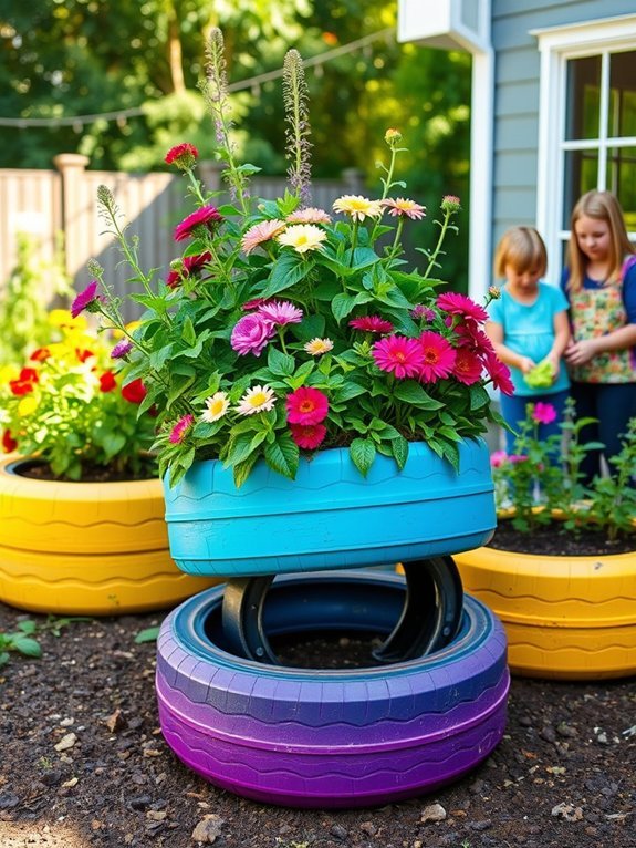 13 Fun DIY Garden Projects for the Whole Family 3 recycled tires as planters