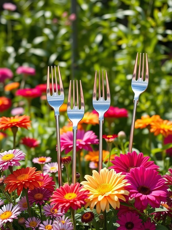 18 Easy Eco-Friendly Garden Decor Projects for Beginners 11 repurposed fork garden stakes