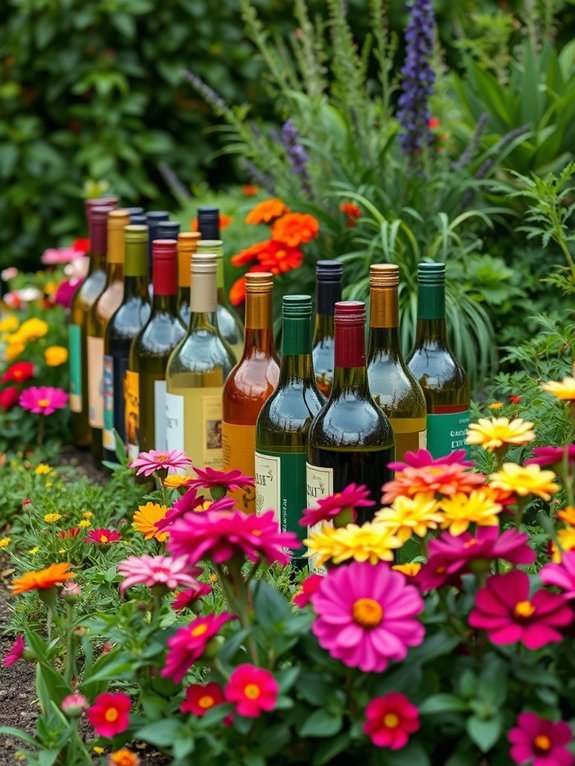 14 Budget-Friendly DIY Garden Decorations That Look Expensive 13 reused bottles for landscaping