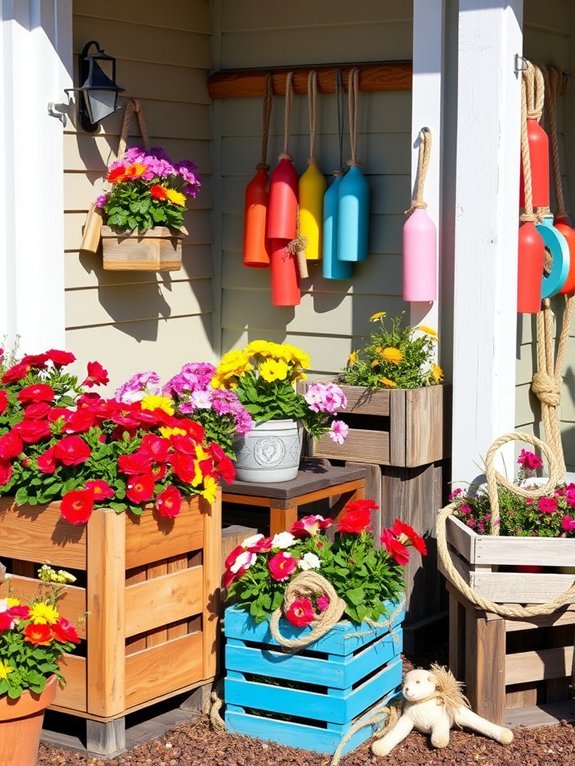 16 Coastal Garden Decor Ideas to Create a Beachy Vibe 14 rope and buoy decor