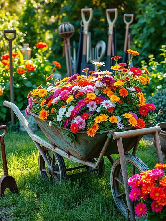 rustic garden tool planter