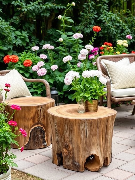 18 Simple Rustic Garden Ideas That Create a Cozy Outdoor Vibe 8 rustic wooden side tables