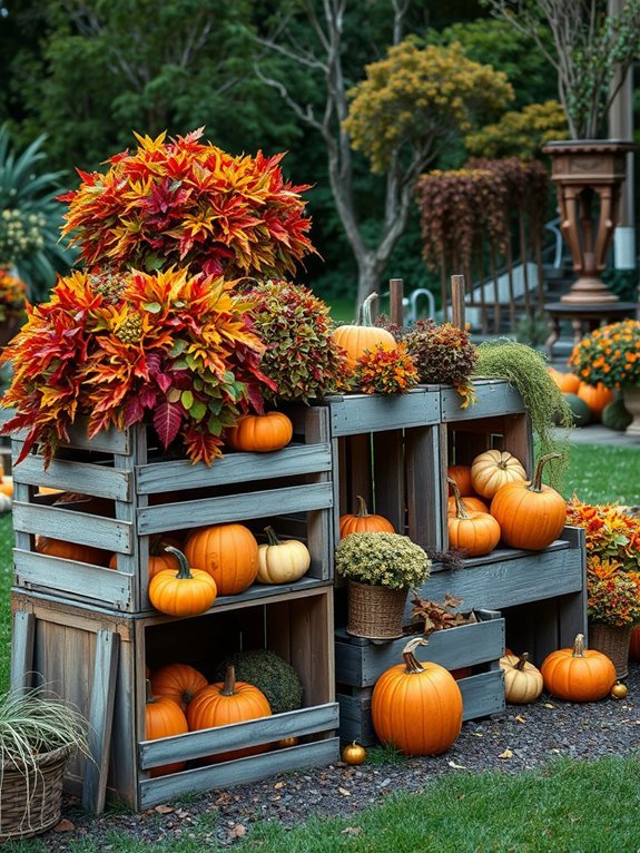 20 Fall Garden Decor Ideas to Celebrate Autumn 17 stackable wooden crates added