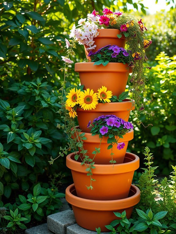 13 Amazing Outdoor Planter Ideas for Creative Garden Decor 14 stacked clay planter arrangement