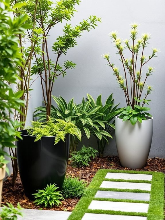 10 Minimalist Garden Decor Ideas for Small Gardens 6 statement planters as focal points