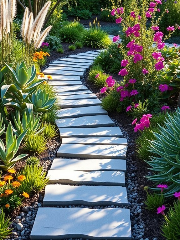 12 Flower-Lined Garden Path Ideas You’ll Love 6 succulent framed stepping stones
