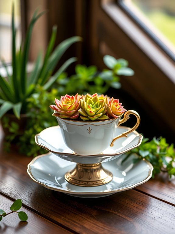17 Creative Planters and Containers for Garden Decor 8 succulents in teacup display