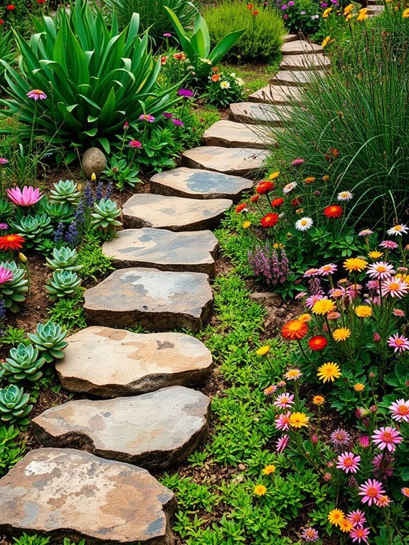 12 Boho Garden Paths and Walkways You’ll Want to Copy 4 succulents on stone pathways
