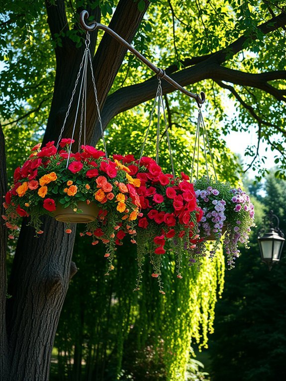 16 Creative Ways to Display Flowers in Your Garden 2 suspend floral baskets outdoors