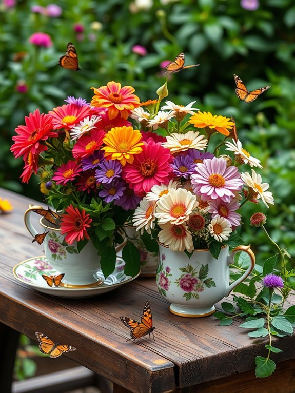 16 Creative Ways to Display Flowers in Your Garden 3 teacups transformed into planters