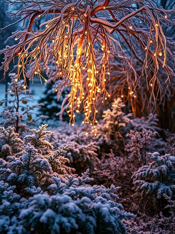 14 Cozy Winter Garden Decor Ideas for Cold Months 2 twinkling fairy lights embrace