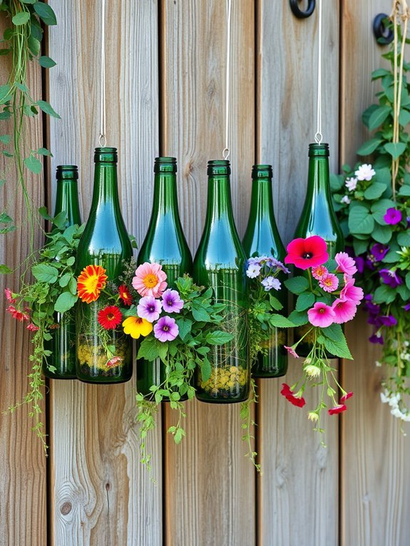 11 DIY Vertical Garden Decor Ideas to Save Space 3 upcycled hanging bottle gardens