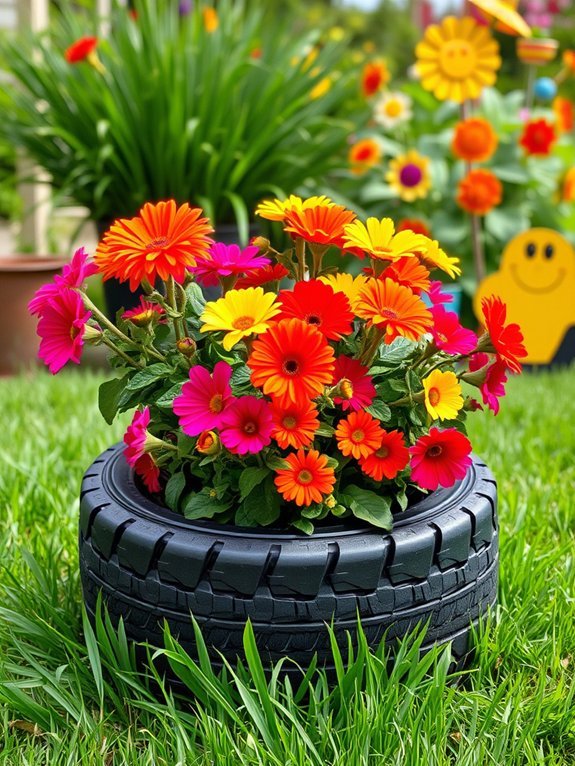 16 DIY Planter Ideas to Beautify Your Garden 3 upcycled tire garden planter