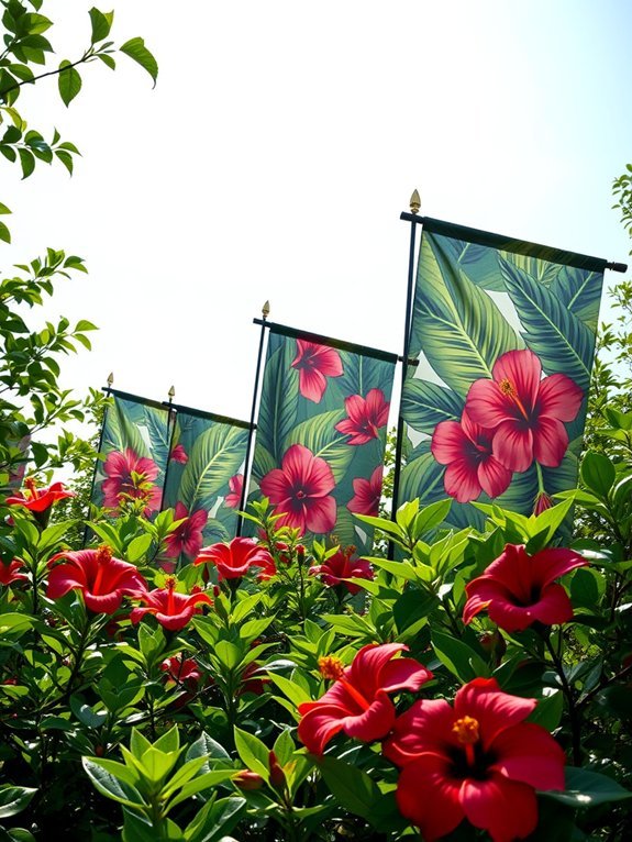 20 Garden Decor Ideas for Tropical Gardens 17 vibrant decorative outdoor flags