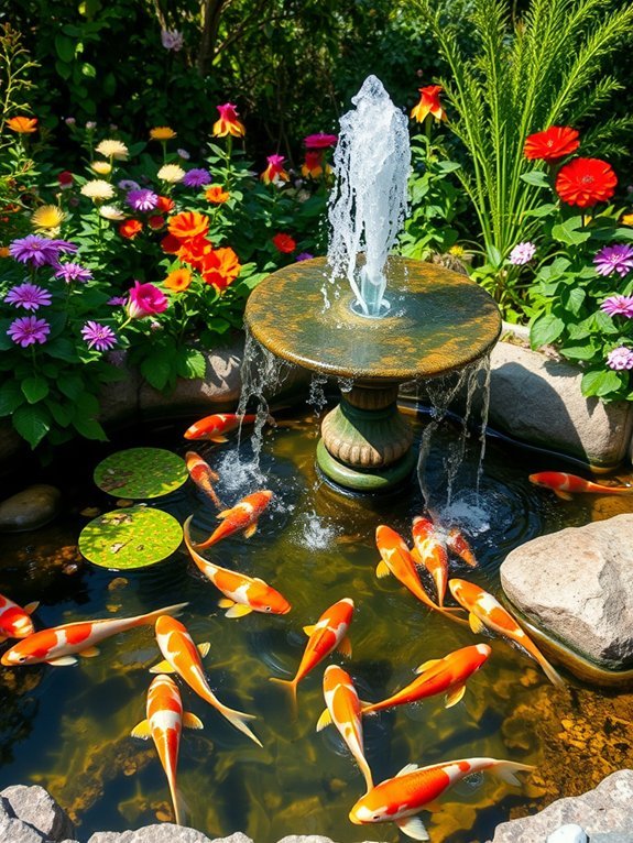 vibrant koi fish fountain