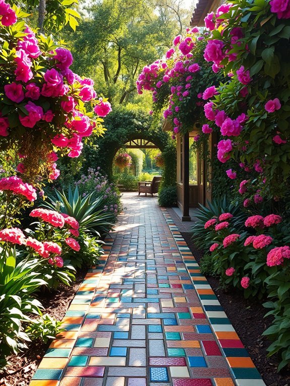 13 DIY Garden Path Ideas to Transform Your Yard 10 vibrant mosaic pathway design