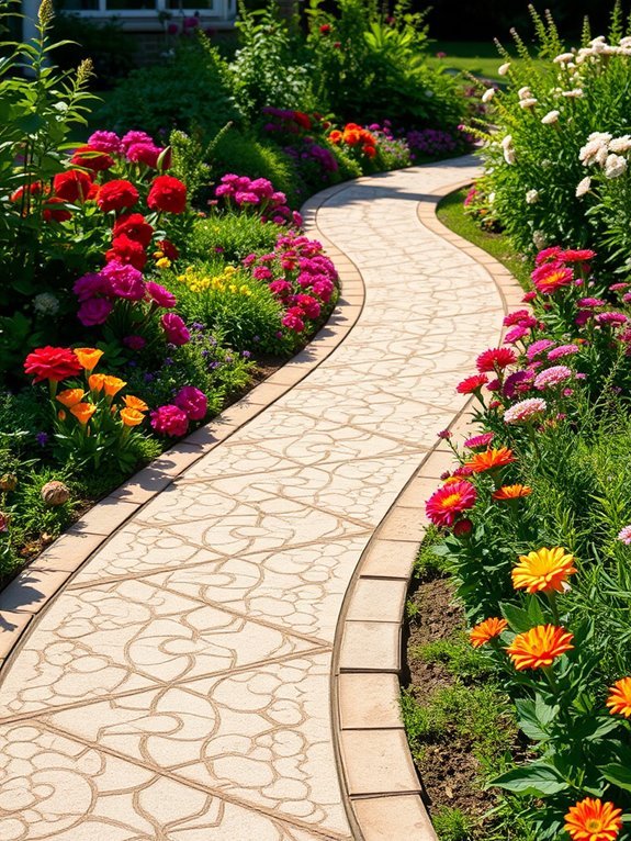 13 DIY Garden Path Ideas to Transform Your Yard 6 vibrant patterned concrete designs
