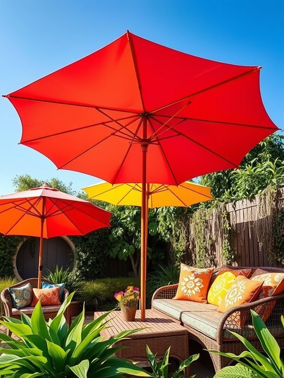 20 Stunning Boho Garden Furniture Ideas to Inspire Your Yard 16 vibrant umbrellas in colors