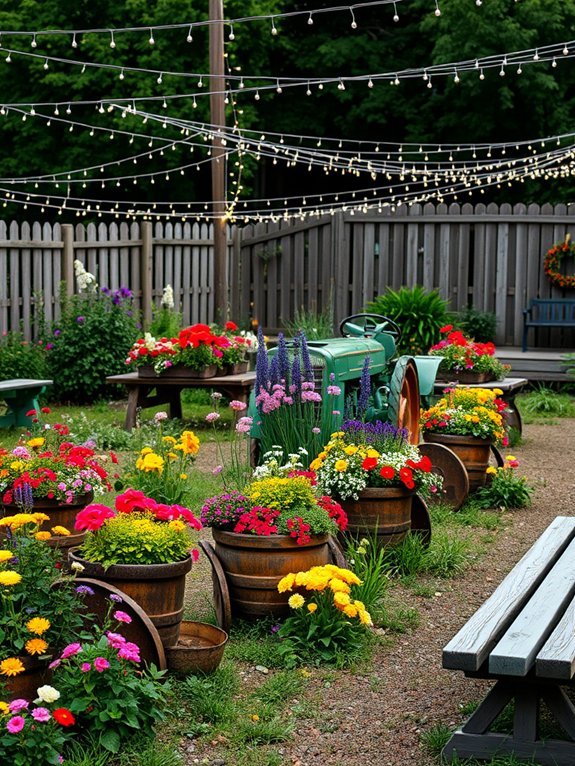 18 Simple Rustic Garden Ideas That Create a Cozy Outdoor Vibe 13 vintage agricultural machinery decor