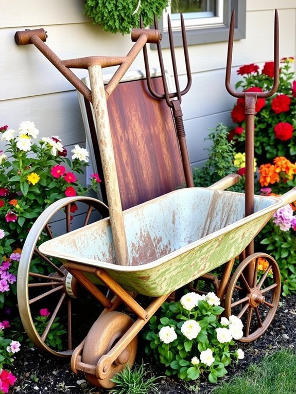 20 Beautiful Rustic Garden Accents to Enhance Your Yard 4 vintage farming equipment decor