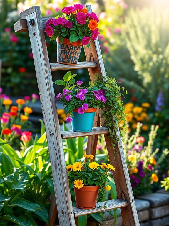 16 Creative Ways to Display Flowers in Your Garden 8 vintage ladders as displays
