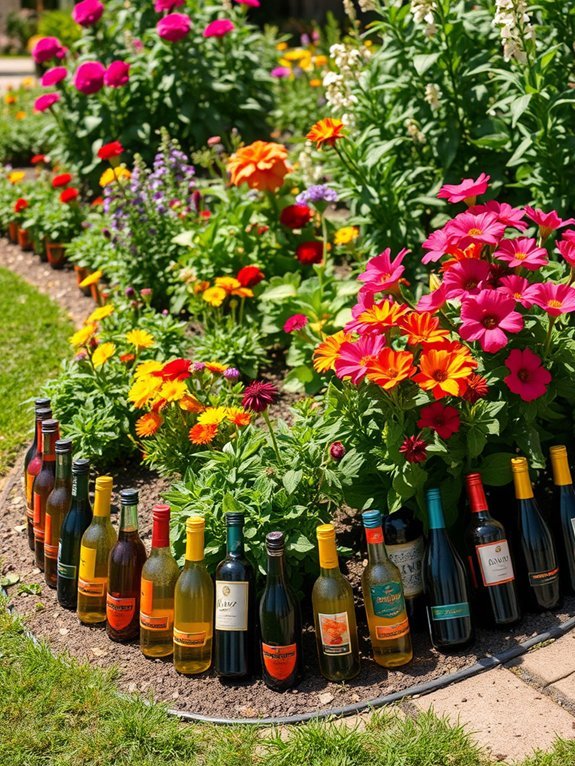 11 Upcycled Garden Decor Ideas for a Sustainable Yard 12 wine bottle landscape border