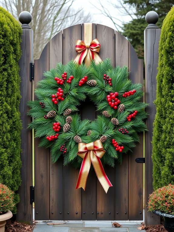 17 Ideas for Decorating Your Garden for Christmas 4 wreaths for festive gates